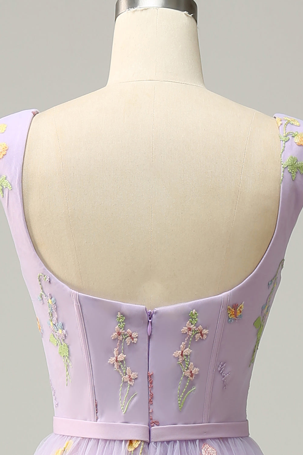 A-Line Square Neck Purple Long Prom kjole med broderi