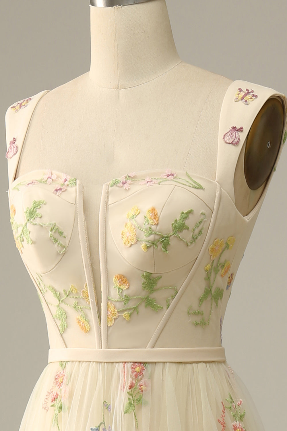 A-Line Square Neck Purple Long Prom kjole med broderi