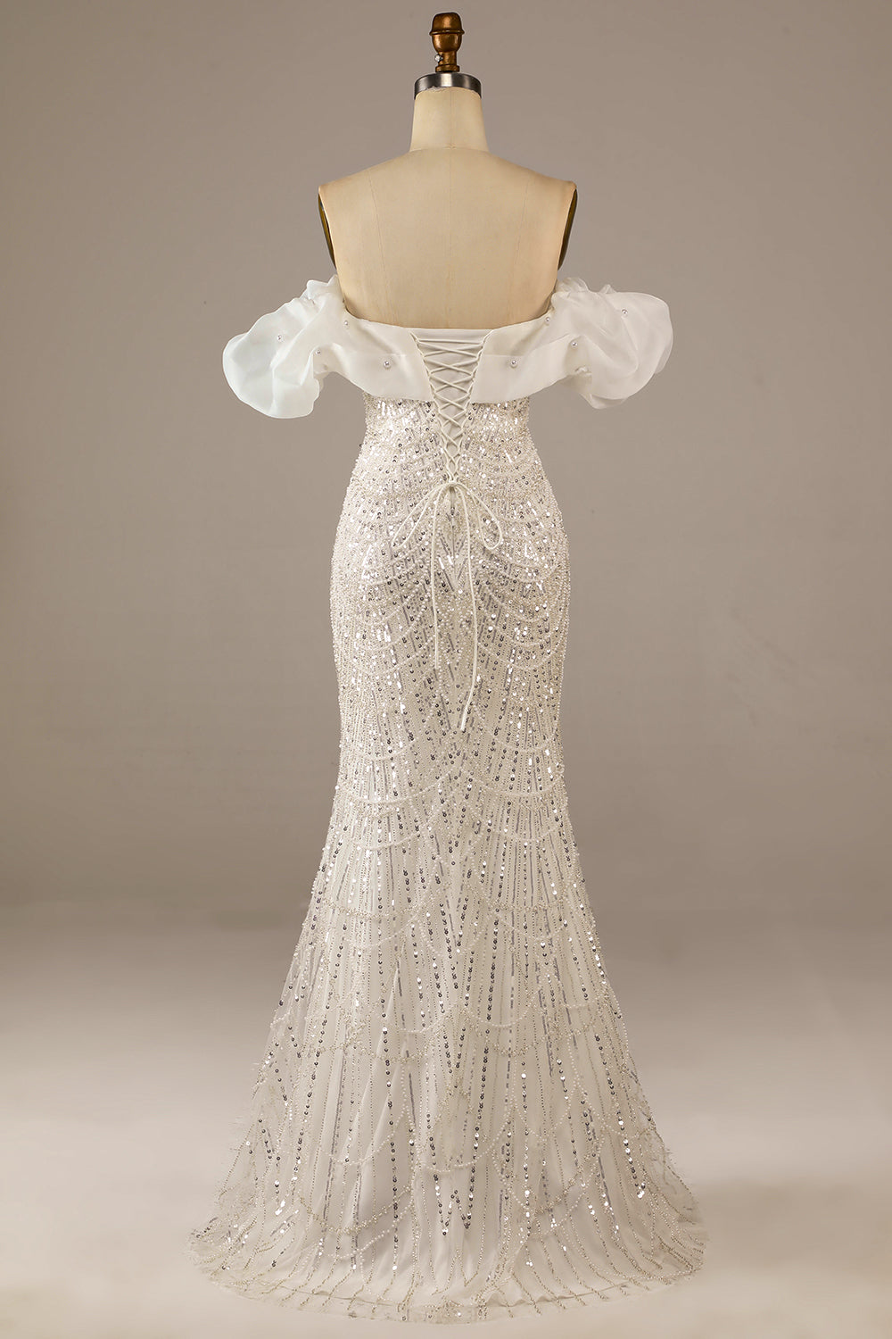 Sparkly Ivory Mermaid Sequined gulvlengde brudekjole