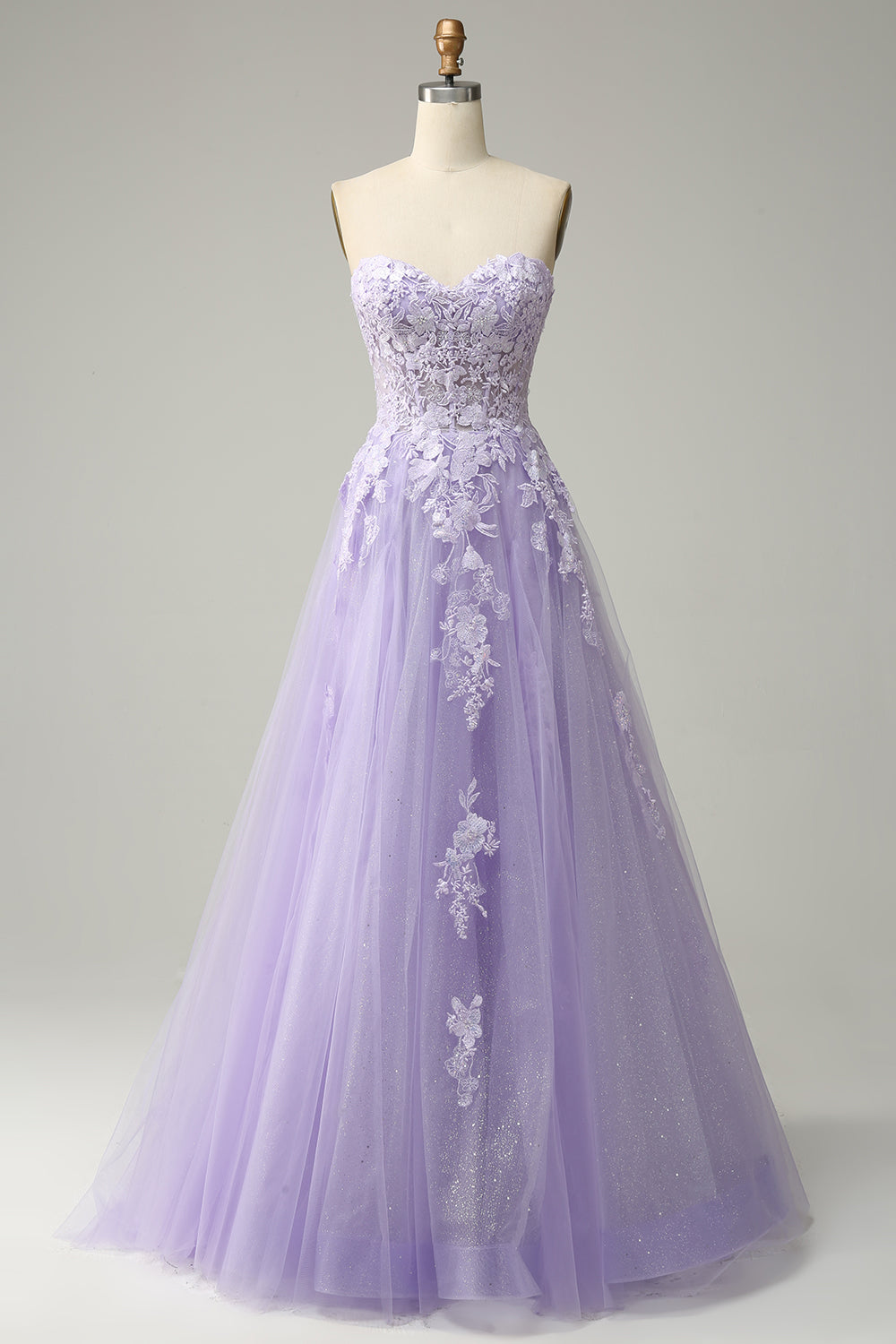 A Line Spaghetti stropper Long Purple Prom kjole med Appliques