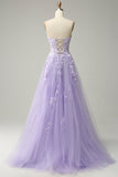 A Line Spaghetti stropper Long Purple Prom kjole med Appliques