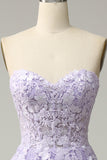 A Line Spaghetti stropper Long Purple Prom kjole med Appliques