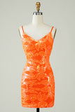 Orange Glitter Tight Homecoming Dress med ryggløs