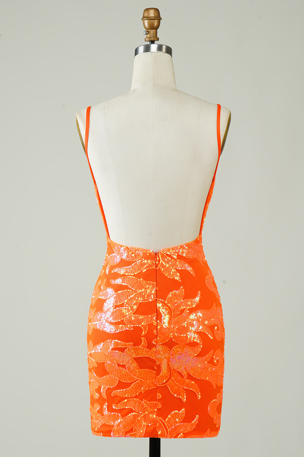 Orange Glitter Tight Homecoming Dress med ryggløs