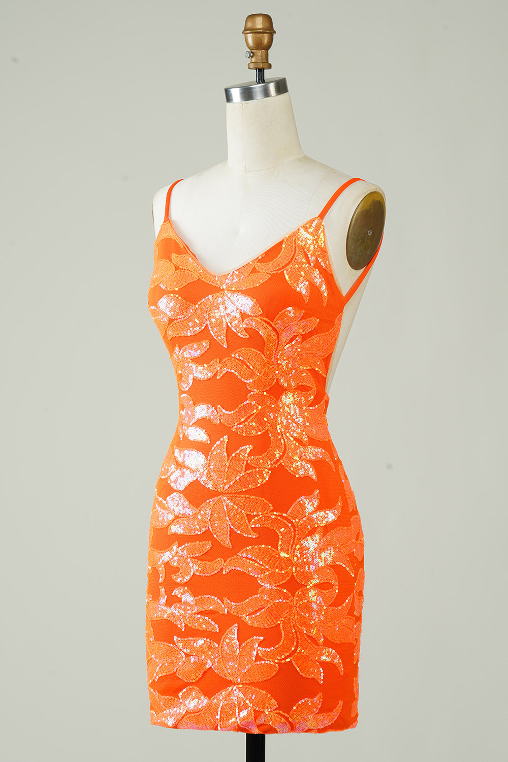 Orange Glitter Tight Homecoming Dress med ryggløs