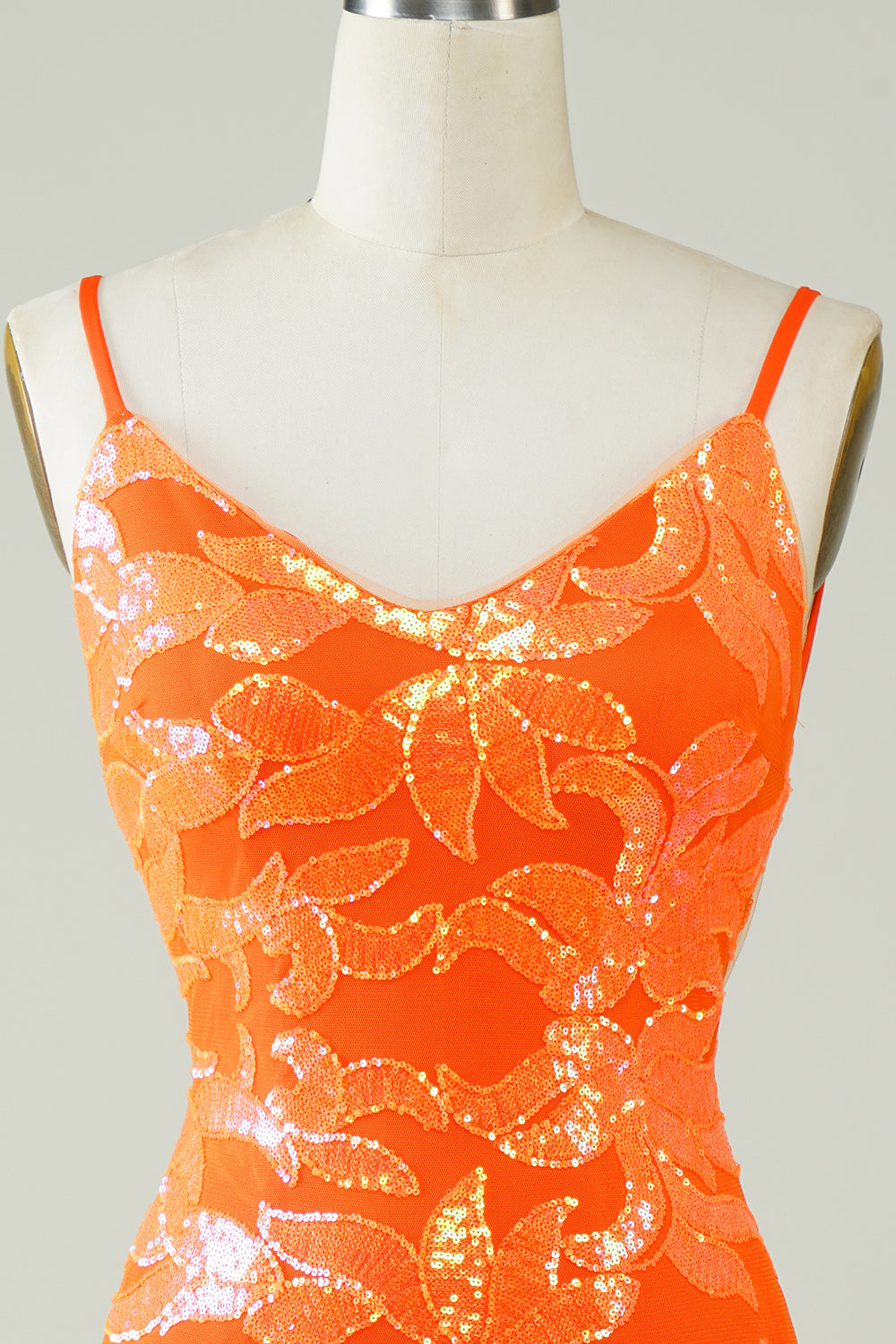 Orange Glitter Tight Homecoming Dress med ryggløs