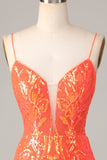 Sparkle 'til Dawn Bodycon Spaghetti stropper Orange paljetter Kort Homecoming kjole