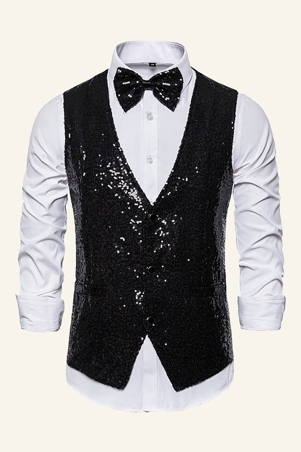 Sparkly Golden Lapel Paljetter herrevest med slips
