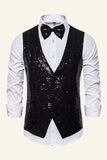Sparkly Golden Lapel Paljetter herrevest med slips