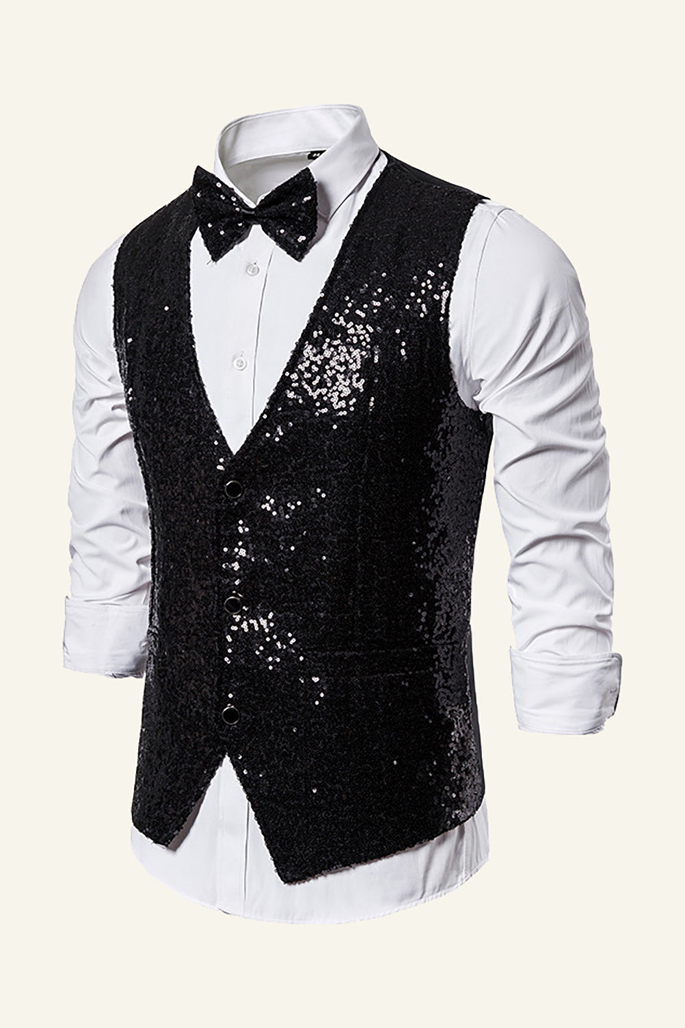 Sparkly Golden Lapel Paljetter herrevest med slips