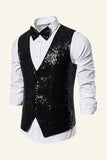 Sparkly Golden Lapel Paljetter herrevest med slips