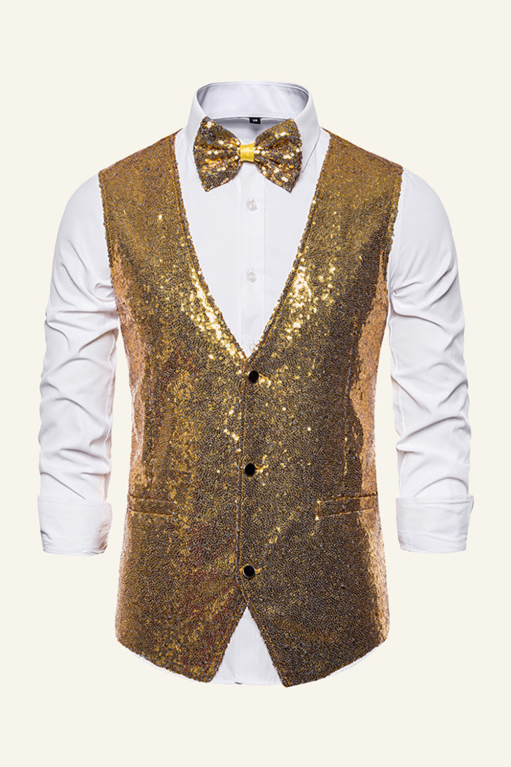Sparkly Golden Lapel Paljetter herrevest med slips