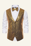 Sparkly Golden Lapel Paljetter herrevest med slips