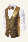 Sparkly Golden Lapel Paljetter herrevest med slips
