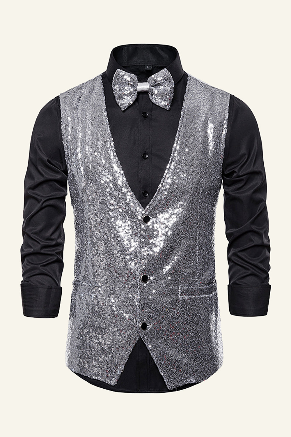 Sparkly Golden Lapel Paljetter herrevest med slips
