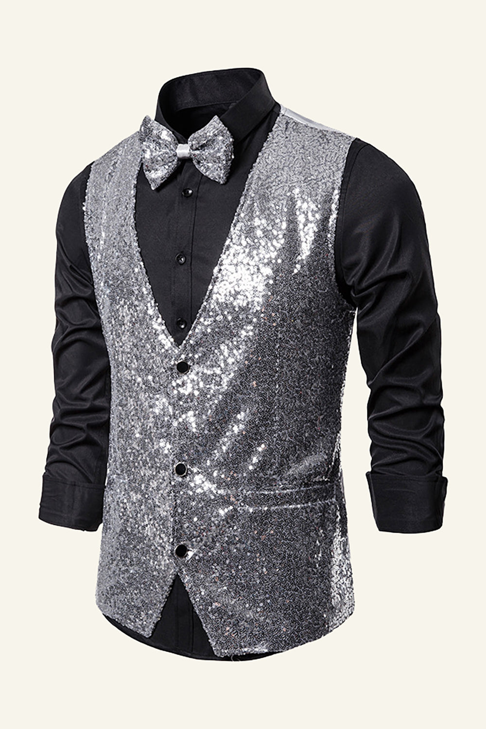 Sparkly Golden Lapel Paljetter herrevest med slips