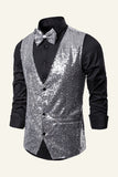 Sparkly Golden Lapel Paljetter herrevest med slips