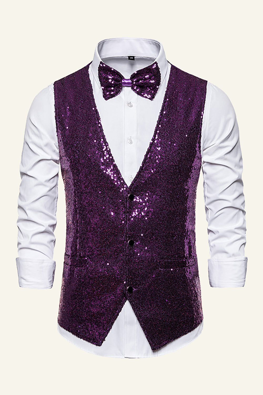 Sparkly Golden Lapel Paljetter herrevest med slips