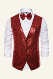 Sparkly Golden Lapel Paljetter herrevest med slips