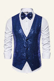 Sparkly Golden Lapel Paljetter herrevest med slips
