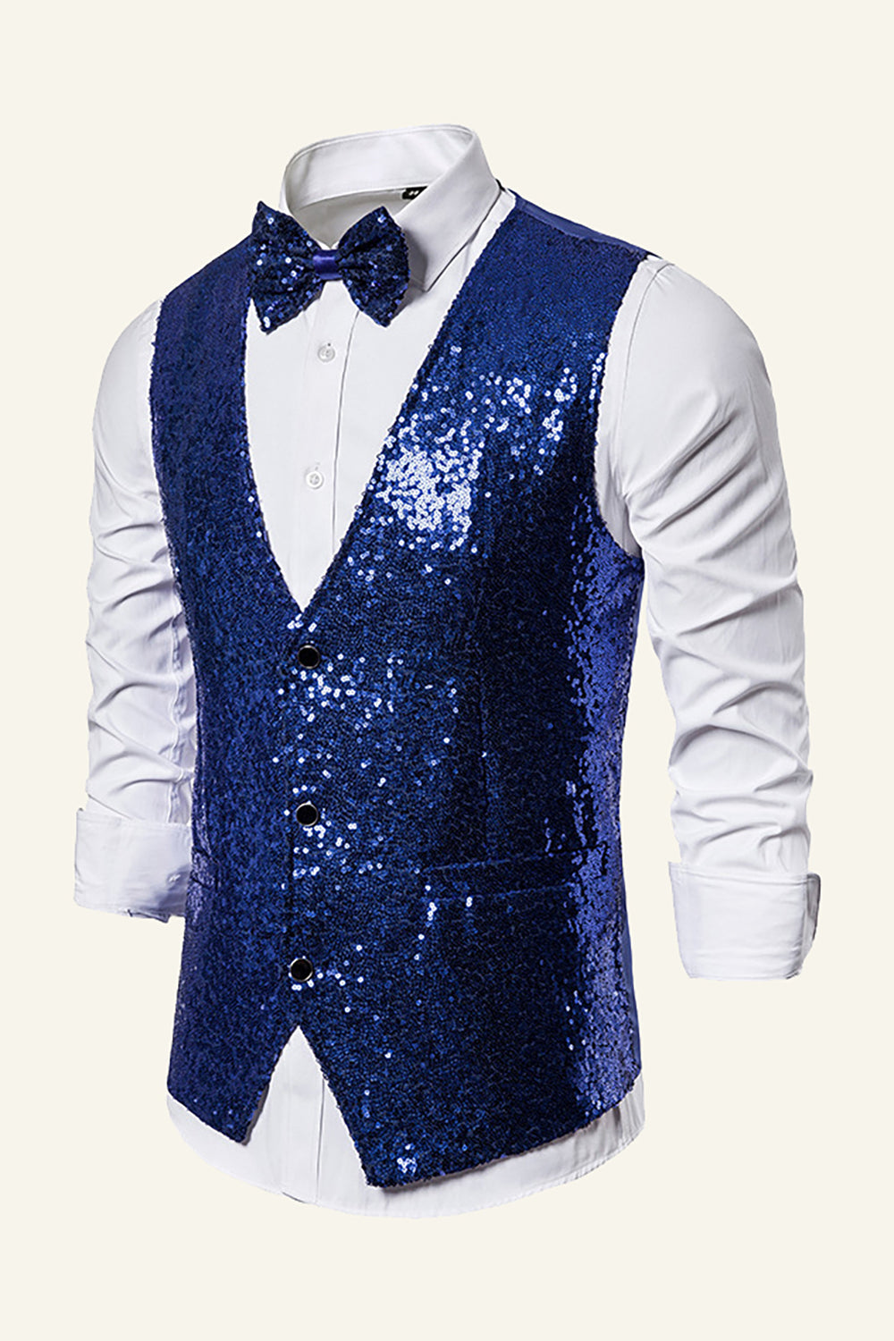 Sparkly Golden Lapel Paljetter herrevest med slips