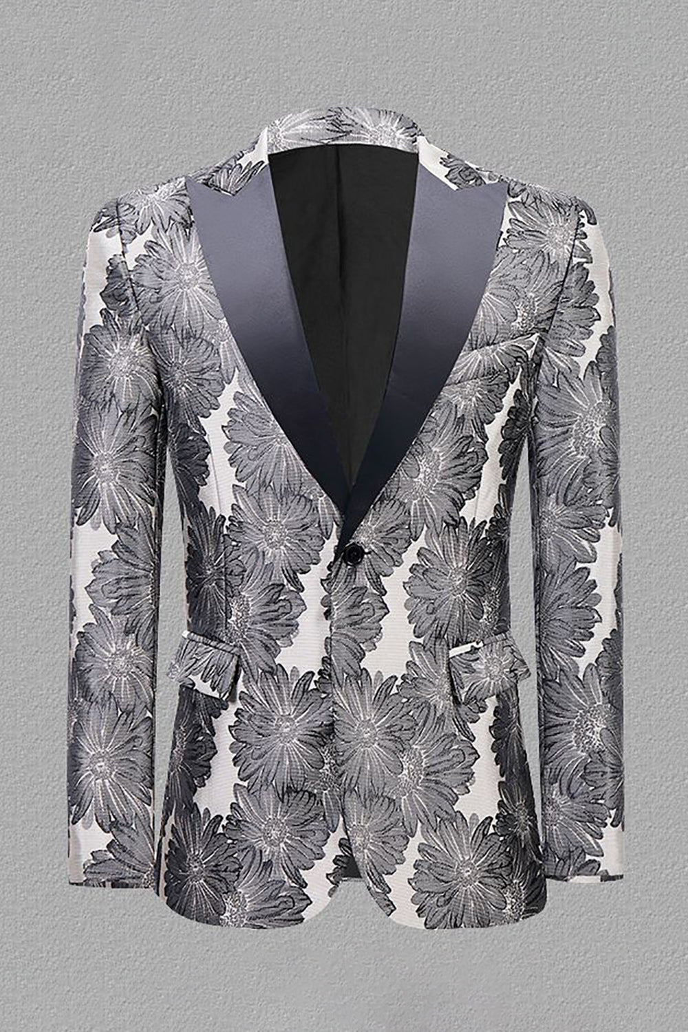 Grå Sølv Jacquard Peak Lapel Menn Prom Blazer