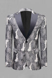 Grå Sølv Jacquard Peak Lapel Menn Prom Blazer
