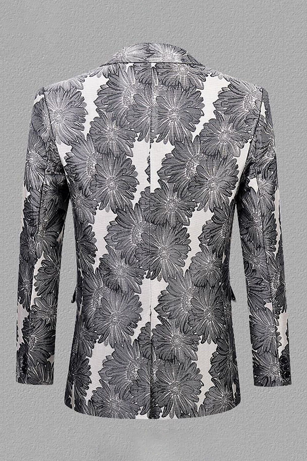 Grå Sølv Jacquard Peak Lapel Menn Prom Blazer
