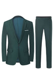 Menns mørkegrønne 2-delte hakkede lapel slim fit bryllupsdrakter
