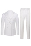 Hvit Jacquard Double Breasted 2 Piece menns dresser