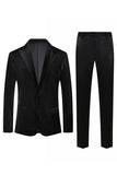 Black Peak Lapel 2 Piece Menn Velvet Prom Suits