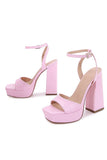 Ivory Chunky Heeled Ankel Strap Platform Sandal