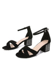 Svart Kors Ankel Strappy Chunky Heel Sandal