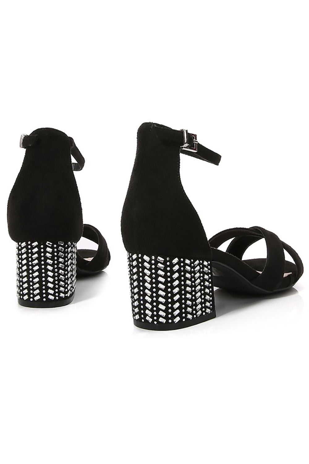 Svart Kors Ankel Strappy Chunky Heel Sandal