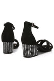 Svart Kors Ankel Strappy Chunky Heel Sandal