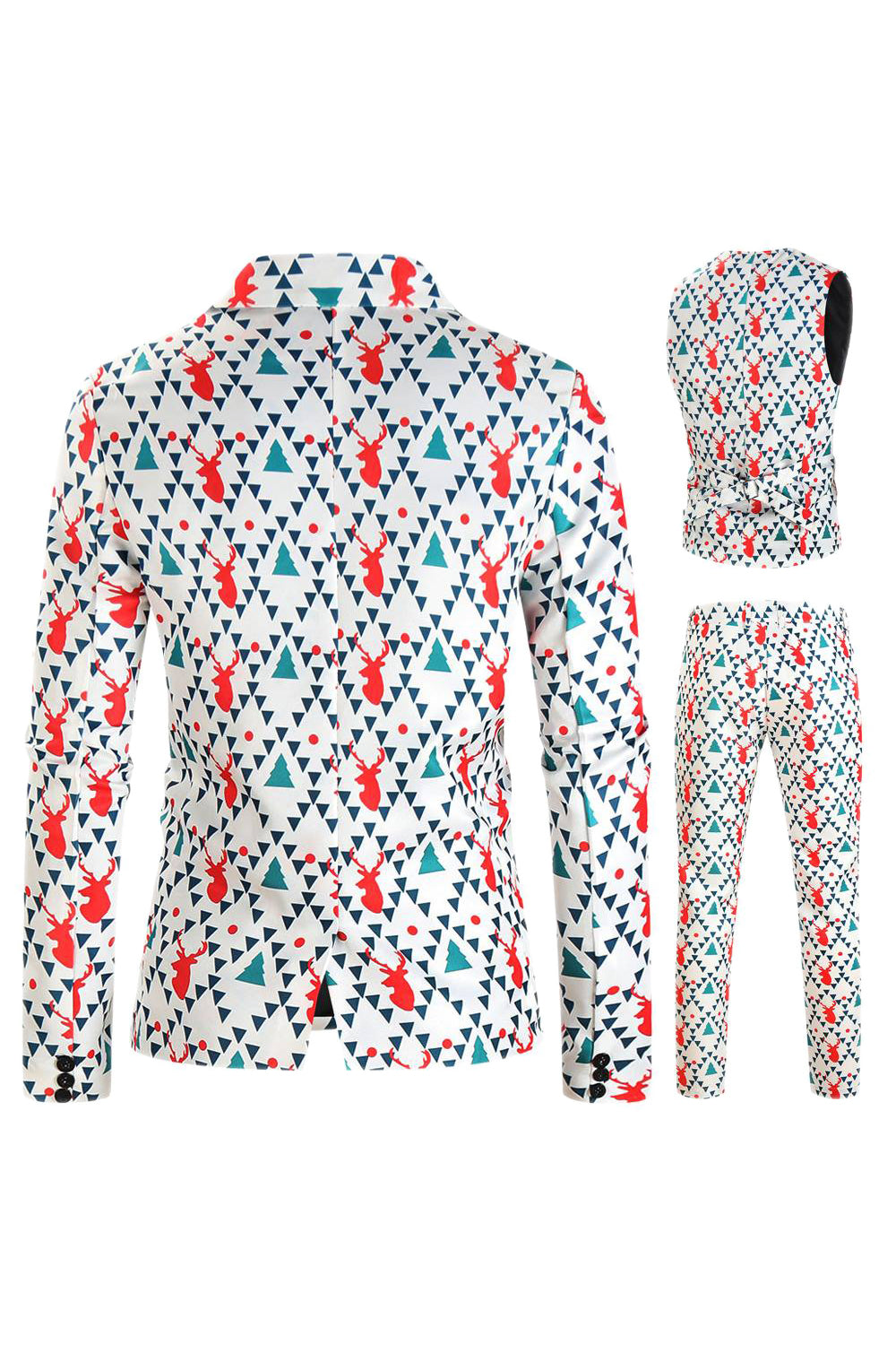 Hvit Reinsdyr Trykt 3 Piece Christmas Men's Suits