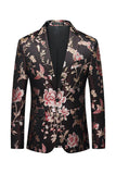 Svart blomst jacquard hakket lapel menn blazer