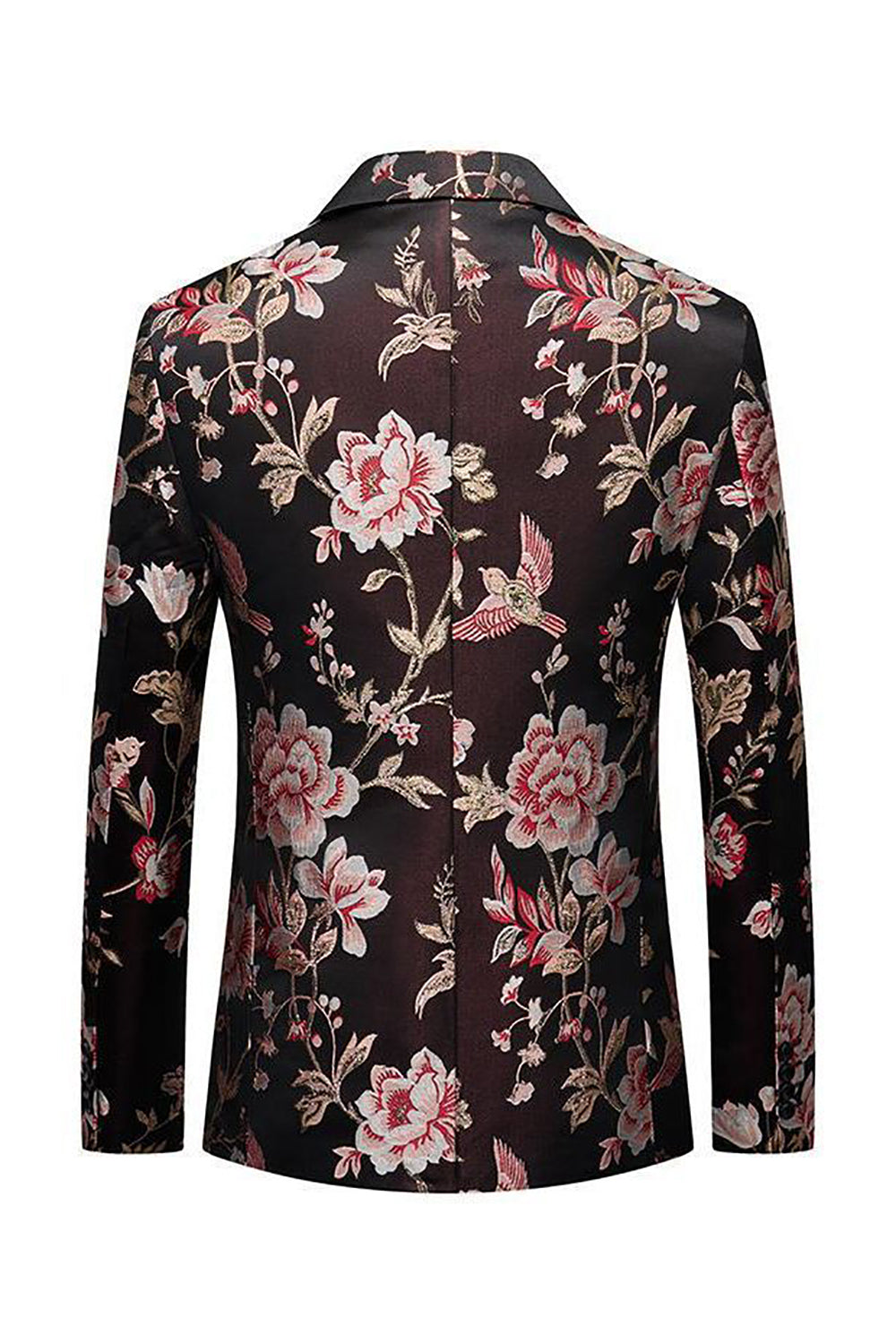 Svart blomst jacquard hakket lapel menn blazer