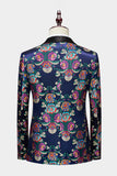 Navy Flower Jacquard 2 Piece Menns Prom Drakter