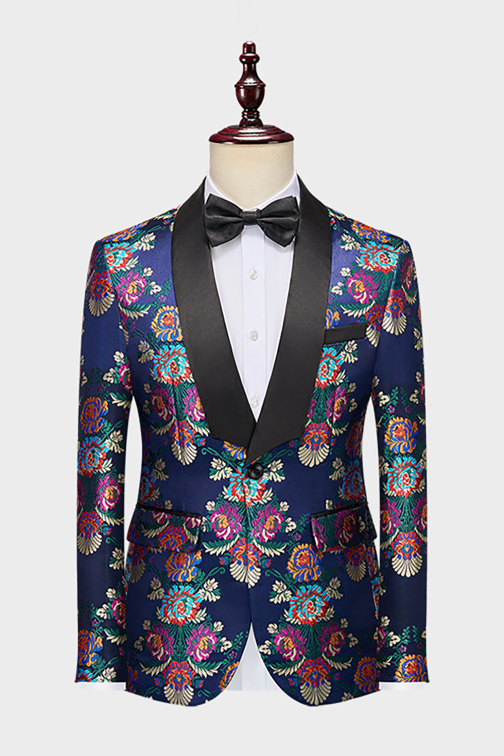 Navy Flower Jacquard 2 Piece Menns Prom Drakter