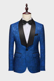 Royal Blue Shawl Lapel Jacquard 2 stykker Menn Drakter