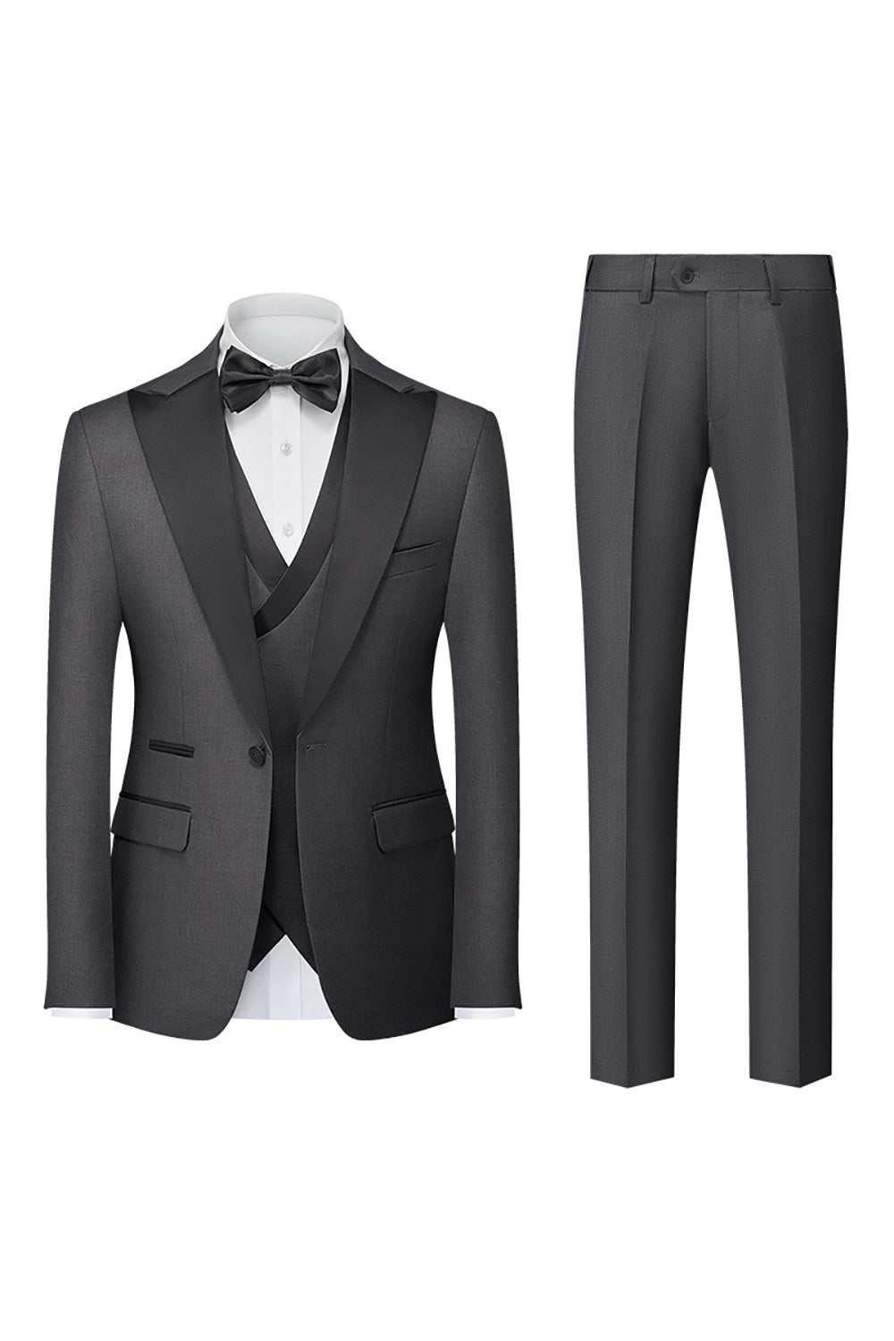 Svart grå 3 stykke peak lapel en knapp herredrakter