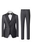 Svart grå 3 stykke peak lapel en knapp herredrakter