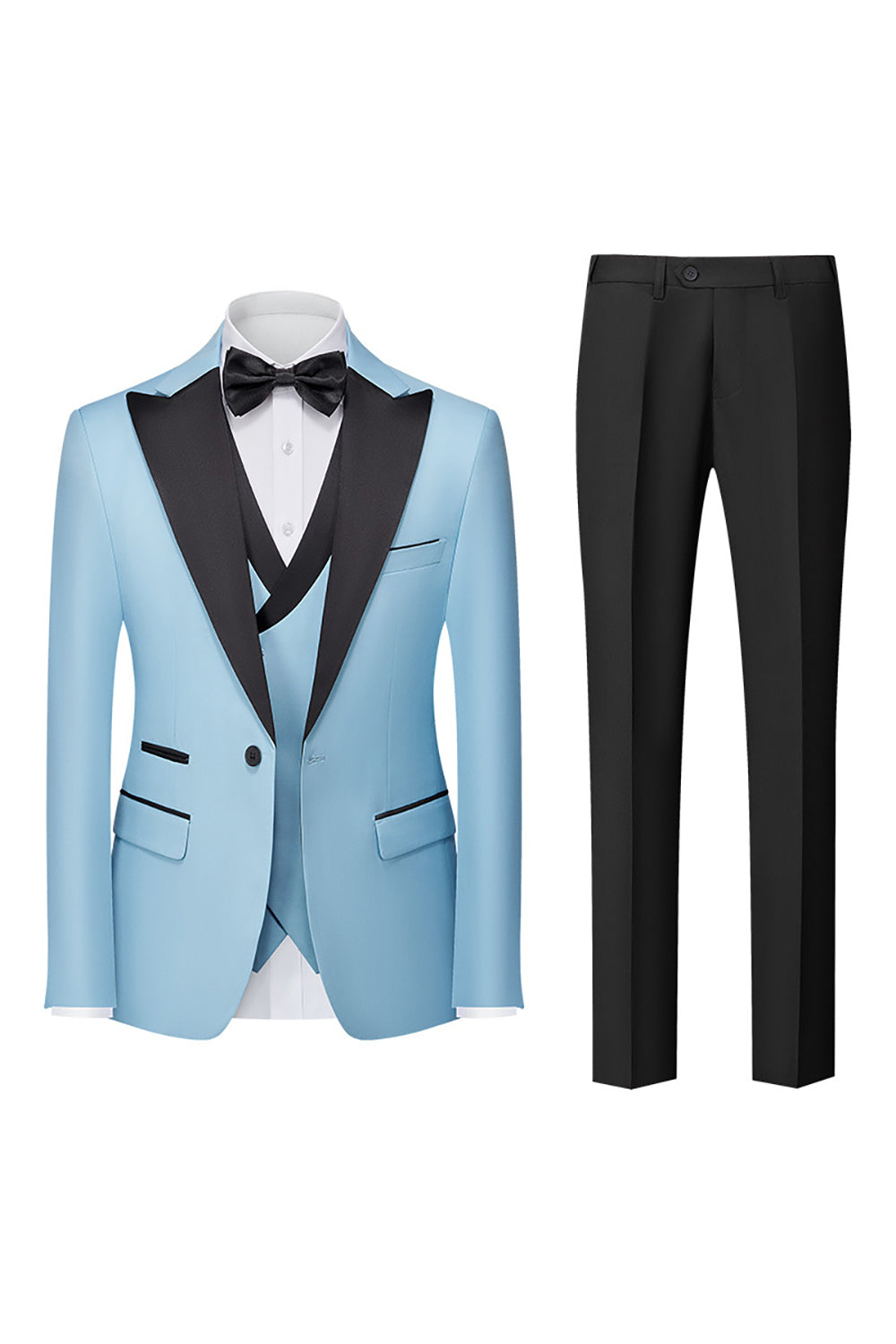 Svart grå 3 stykke peak lapel en knapp herredrakter