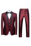 Svart 3 Piece Jacquard Shawl Lapel Menns Prom Suits