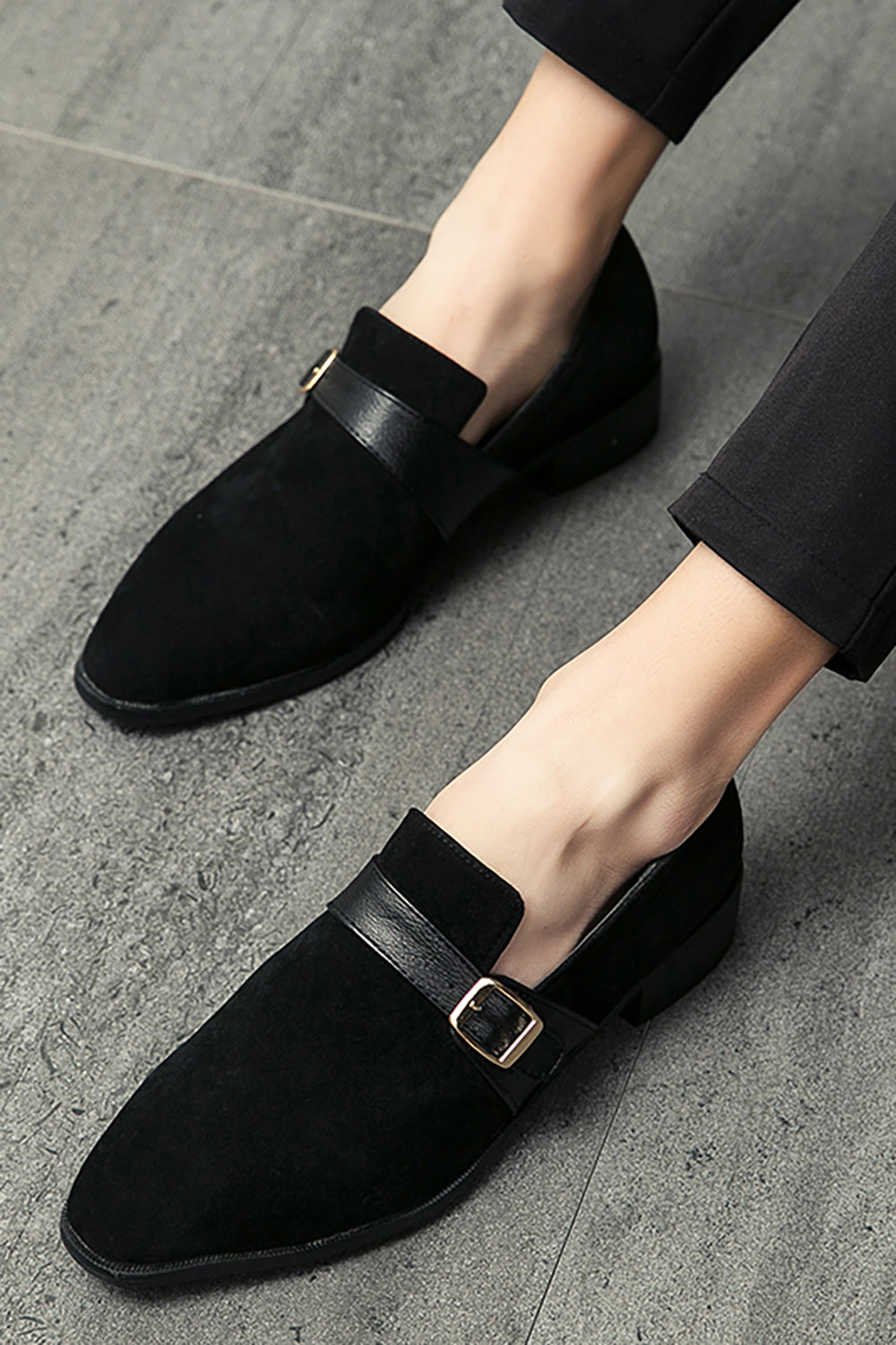 svart slip-on munk menns sko