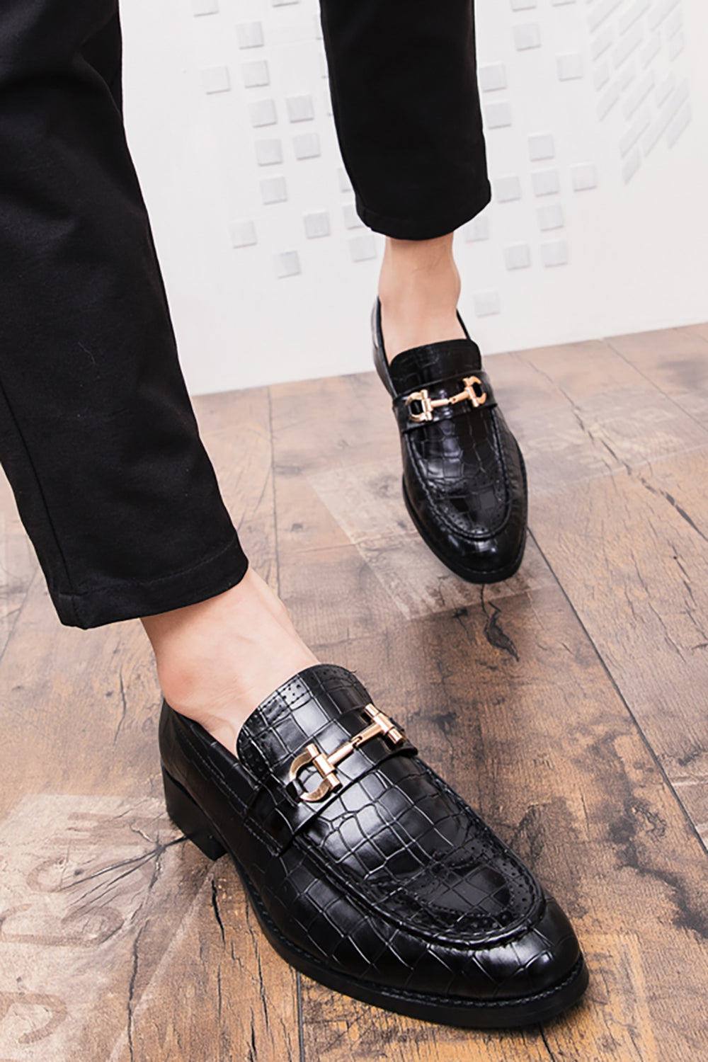 svart slip-on skinn munk menns sko