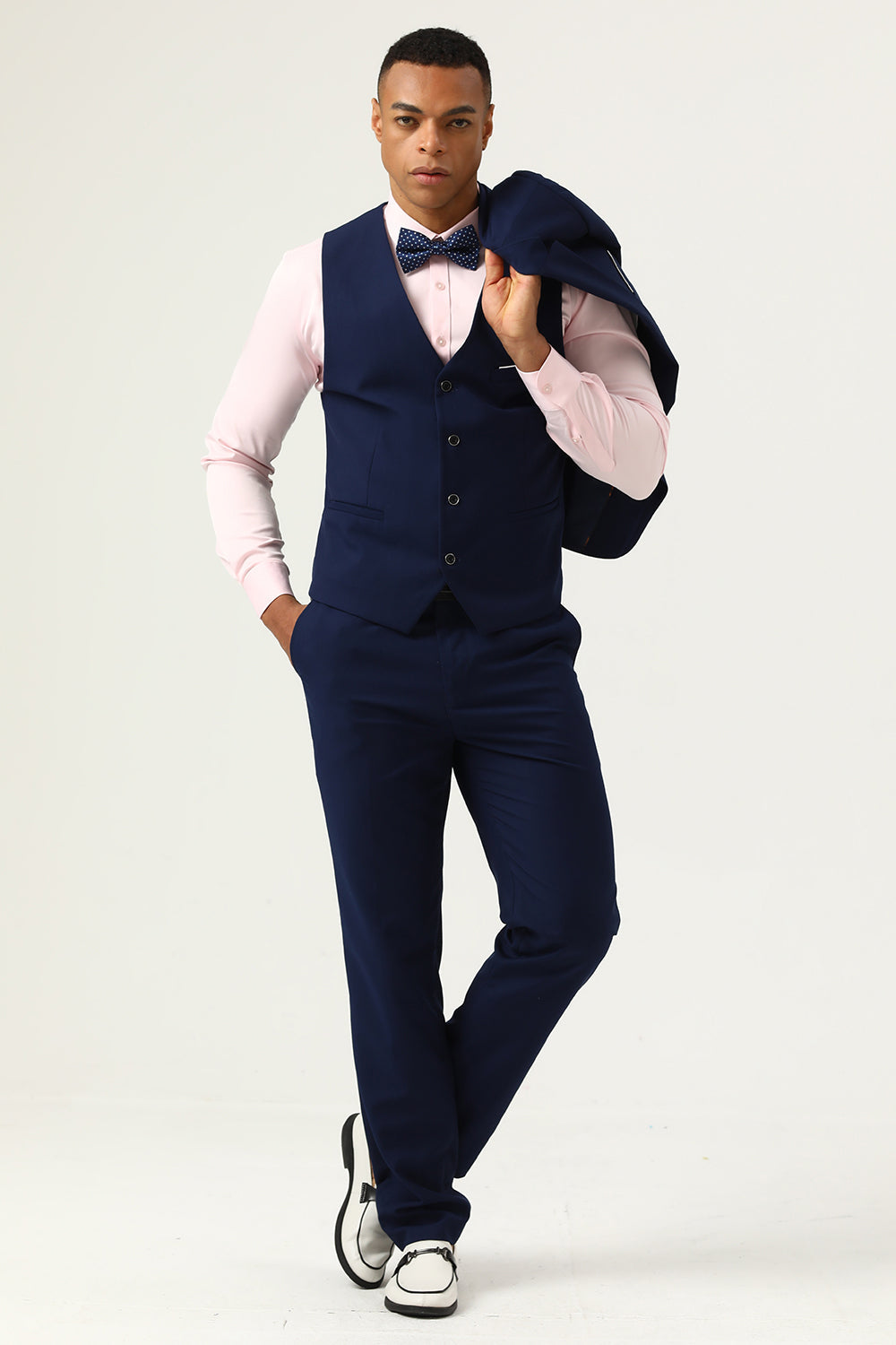 3 stk Navy Blue Slim Fit Casual smoking dresser