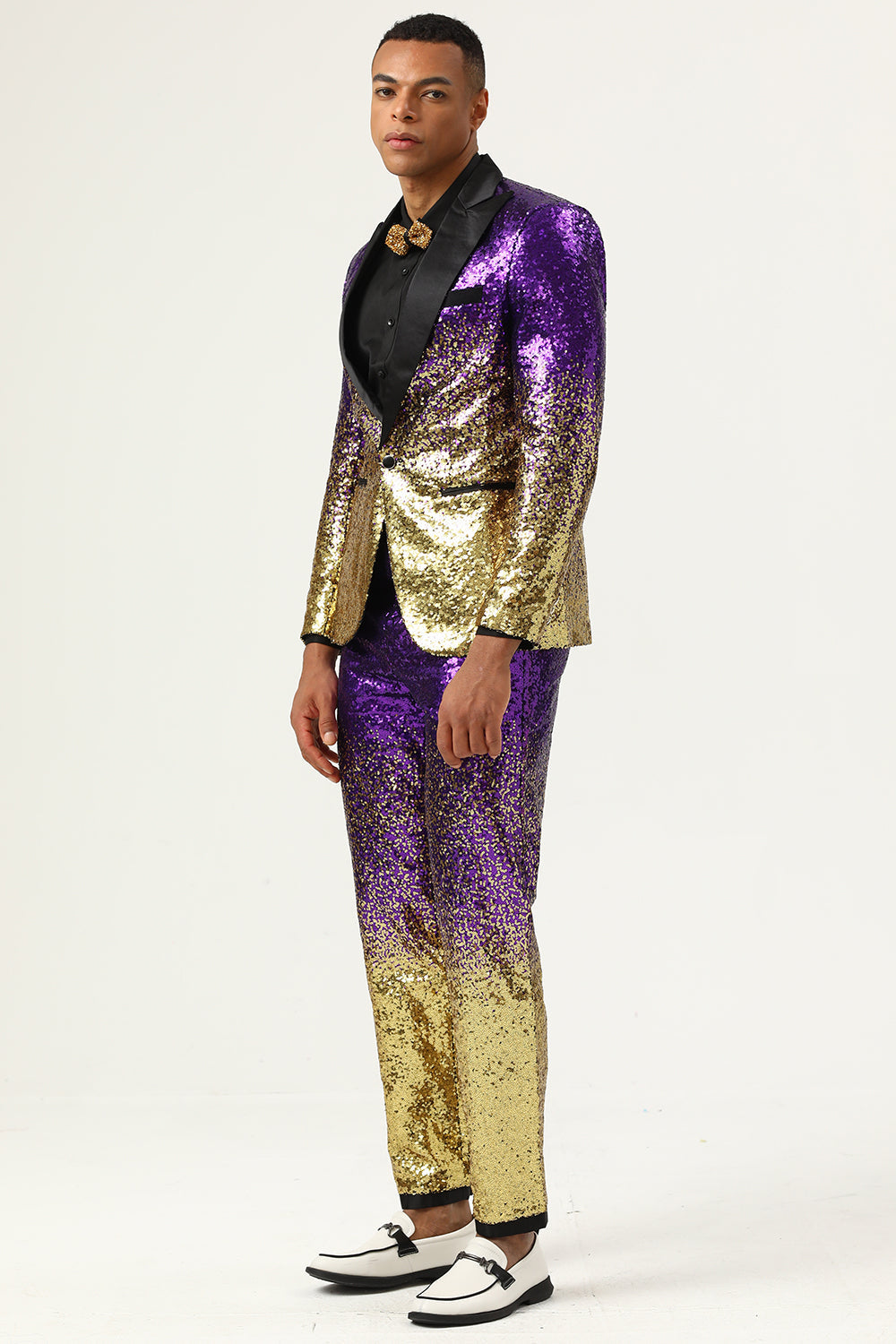 Menn 2 Piece Ombre paljetter Purple Slim Fit Notched Lapel Prom Dresser