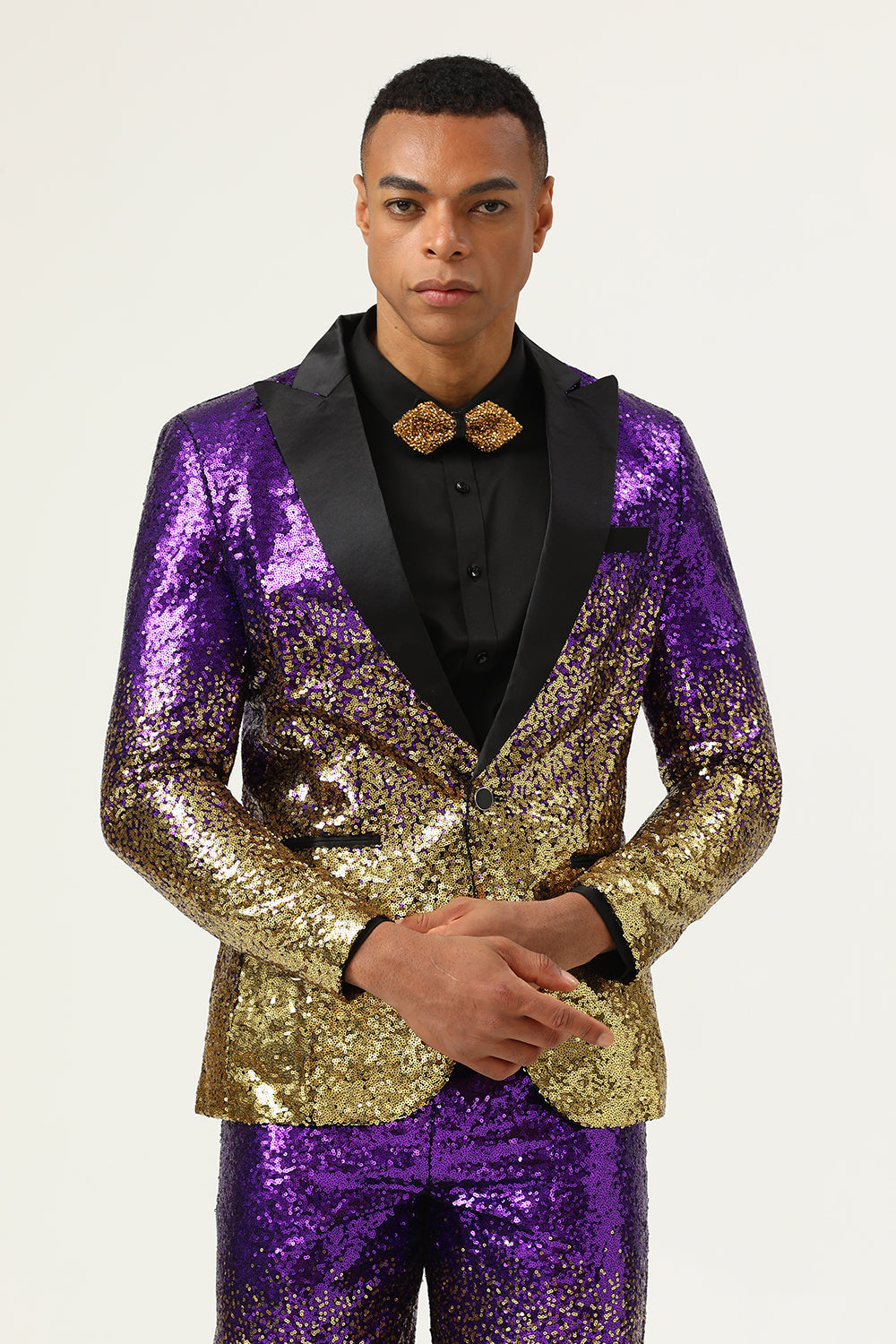 Menn 2 Piece Ombre paljetter Purple Slim Fit Notched Lapel Prom Dresser